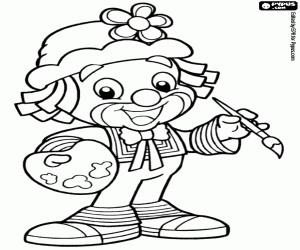 Coloriage Patati le clown, artiste peintre