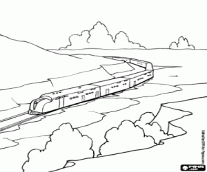 Coloriage Paysage avec un train sur une courbe