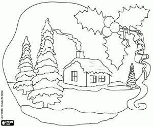 Coloriage Paysage de Noël avec ornements