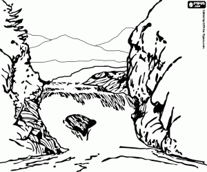 Coloriage Paysage d’une rivière à la cascade