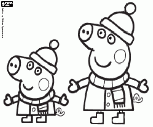 Coloriage Peppa et George en hiver