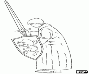 Coloriage Peter Pevensie, épée et bouclier