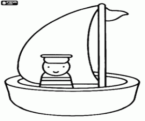 Coloriage Petit bateau à voile avec le marin