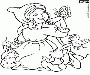 Coloriage Petit chaperon rouge et animaux de la forêt