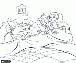 Coloriage Le Petit Chaperon Rouge au bouquet