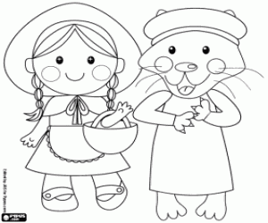 Coloriage Petit chaperon rouge et loup déguisé
