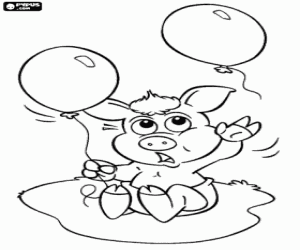 Coloriage Le petit cochon de Cocoricó et les ballons