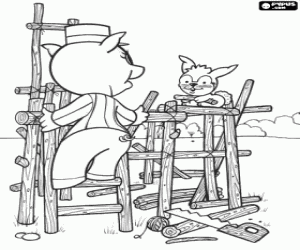 Coloriage Le petit cochon et la maison en bois