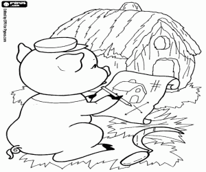 Coloriage Le petit cochon et la maison de paille