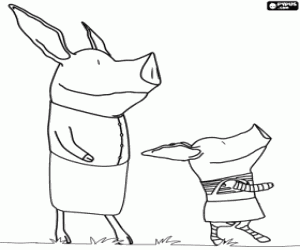 Coloriage Le petit cochon Olivia avec sa mère