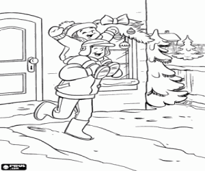 Coloriage Petit garçon et père dans un blanc Noël