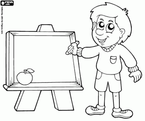 Coloriage Le petit garçon sur le tableau noir