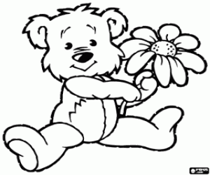 Coloriage Petit ours avec une fleur