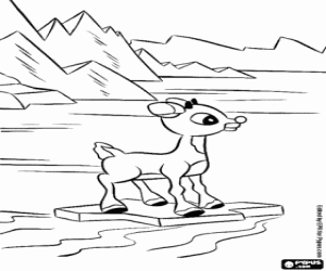 Coloriage Le petit renne Rudolph sur glace