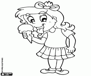 Coloriage Petite fille avec un cornet de crème glacée