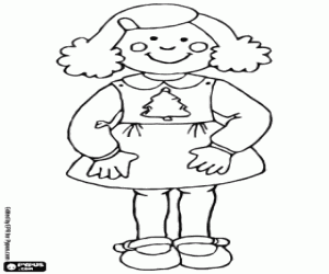 Coloriage Petite fille avec une robe de Noël