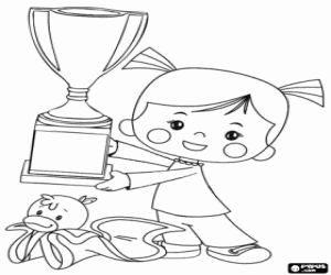 Coloriage La petite fille Chloe et un trophée