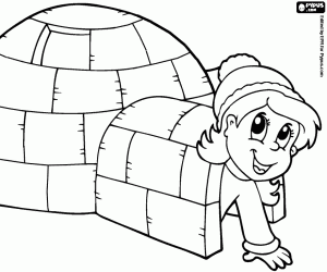Coloriage La petite fille dans un igloo