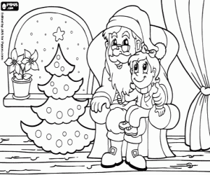 Coloriage Petite fille et le Père Noël