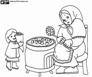 Coloriage La petite fille et la vendeuse de châtaignes