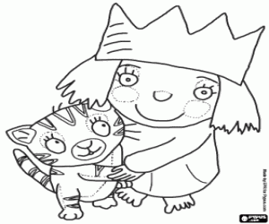 Coloriage La petite princesse avec son chat