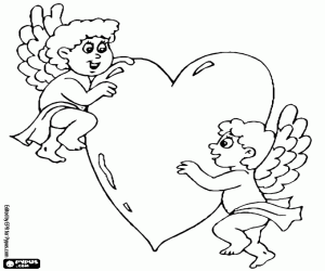 Coloriage Deux petits amours et un grand coeur