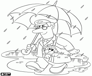 Coloriage Pierre Martin le facteur avec un parapluie