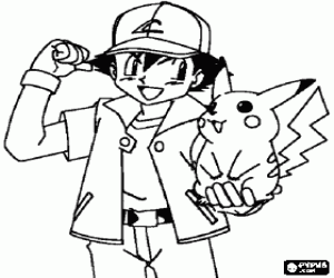 Coloriage Pikachu et Ash de Pokemon