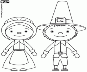 Coloriage Pilgrims, le mari et la femme