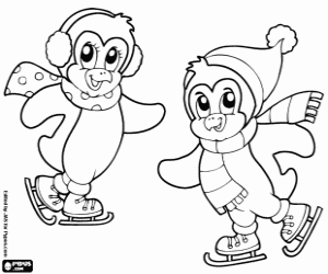 Coloriage Pingouins et patinage sur glace