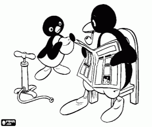 Coloriage Pingu avec une boule et son père