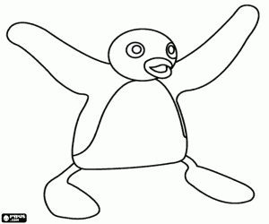 Coloriage Pingu heureux avec ailes ouvertes