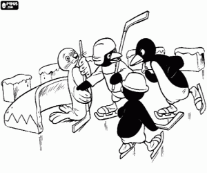 Coloriage Pingu et le hockey sur glace
