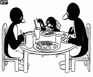 Coloriage Pingu et ses parents à la table