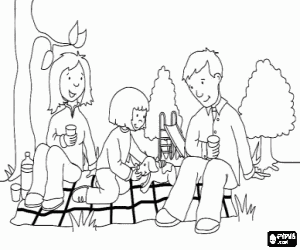Coloriage Pique-nique en famille dans le parc