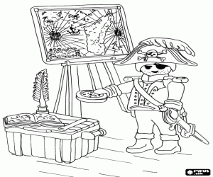 Coloriage Pirate avec boussole et carte, Playmobil
