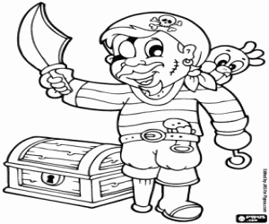 Coloriage Pirate avec coffre au trésor