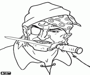 Coloriage Pirate avec un couteau dans sa bouche