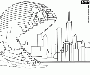 Coloriage Pixel, Pac-Man attaque une ville