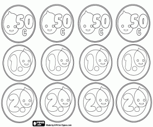 Coloriage Pièces de Pypus de 0,50, 1 et 2