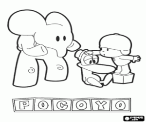 Coloriage Pocoyo avec ses amis Elly et Pato