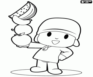 Coloriage Pocoyo et le fruit délicieux