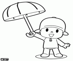 Coloriage Pocoyo et un parapluie ouvert