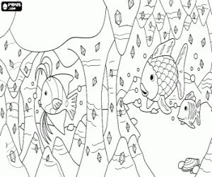 Coloriage Les poissons et les colonnes de coraux