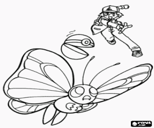 Coloriage Le Poké Ball de Ash et le papillon
