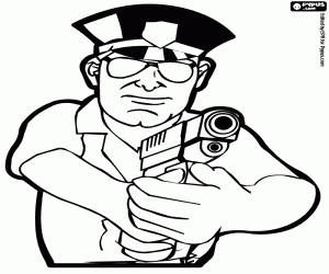 Coloriage La police avec le pistolet