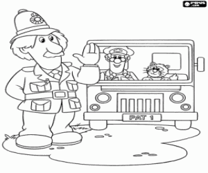 Coloriage Le policier et Pat le facteur