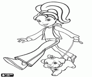 Coloriage Polly Pocket à marcher avec son petit chien