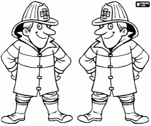 Coloriage Deux pompiers amicales