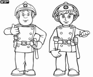 Coloriage Les pompiers Sam et Penny
